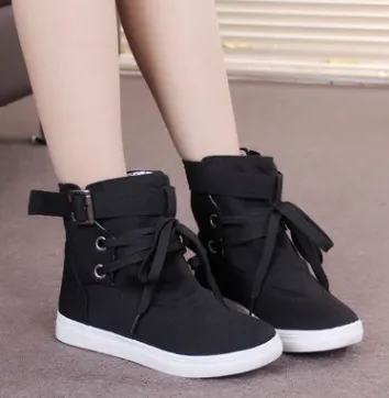 Spring And Autumn New Student Casual Shoes Sports Shoes Short Tube Canvas Shoes Women - Black