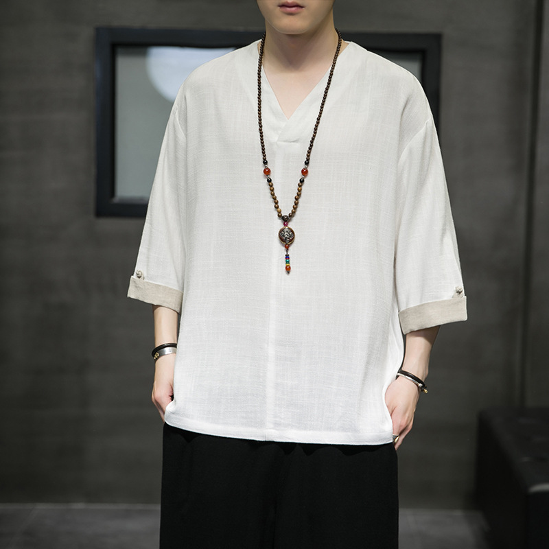 Summer buckle three-quarter sleeve T-shirt