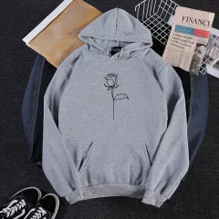 Graffiti Roses Simple Print Loose Hooded Couple Sweatshirt - Grey - View 1