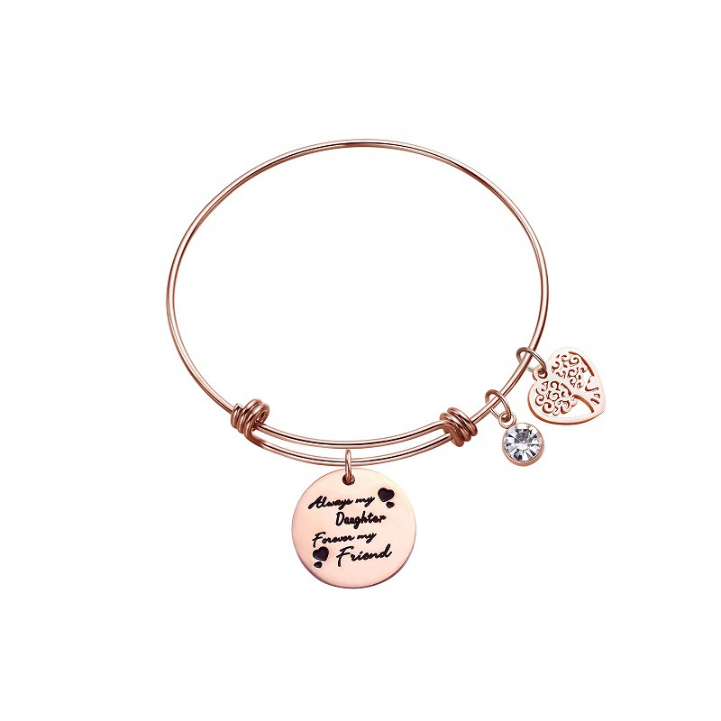 Always My Daughter Lettering Mirror Round Tag Titanium Steel Bracelet