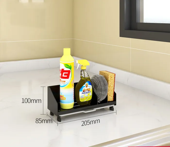 Kitchen Sink Caddy Organizer with Drain Tray, Metal Sponge, Soap and Brush Holder with Towel Bar Option - detail photo 3