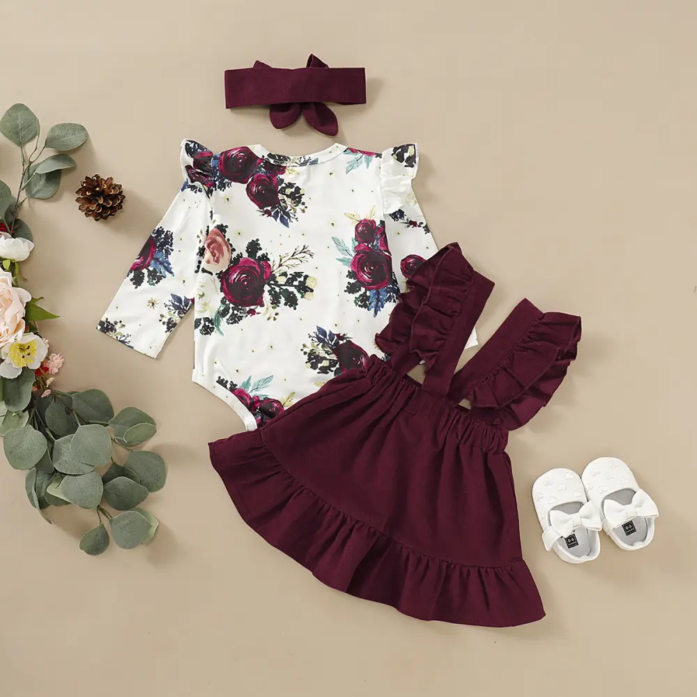 Three-piece Set of Baby and Toddler Flower Print Straps