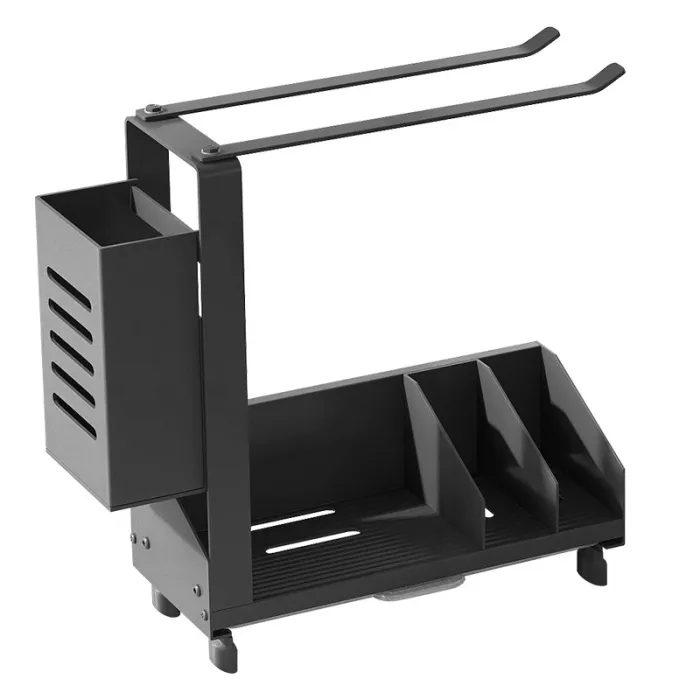Kitchen Sink Caddy Organizer with Drain Tray, Metal Sponge, Soap and Brush Holder with Towel Bar Option - detail photo 2