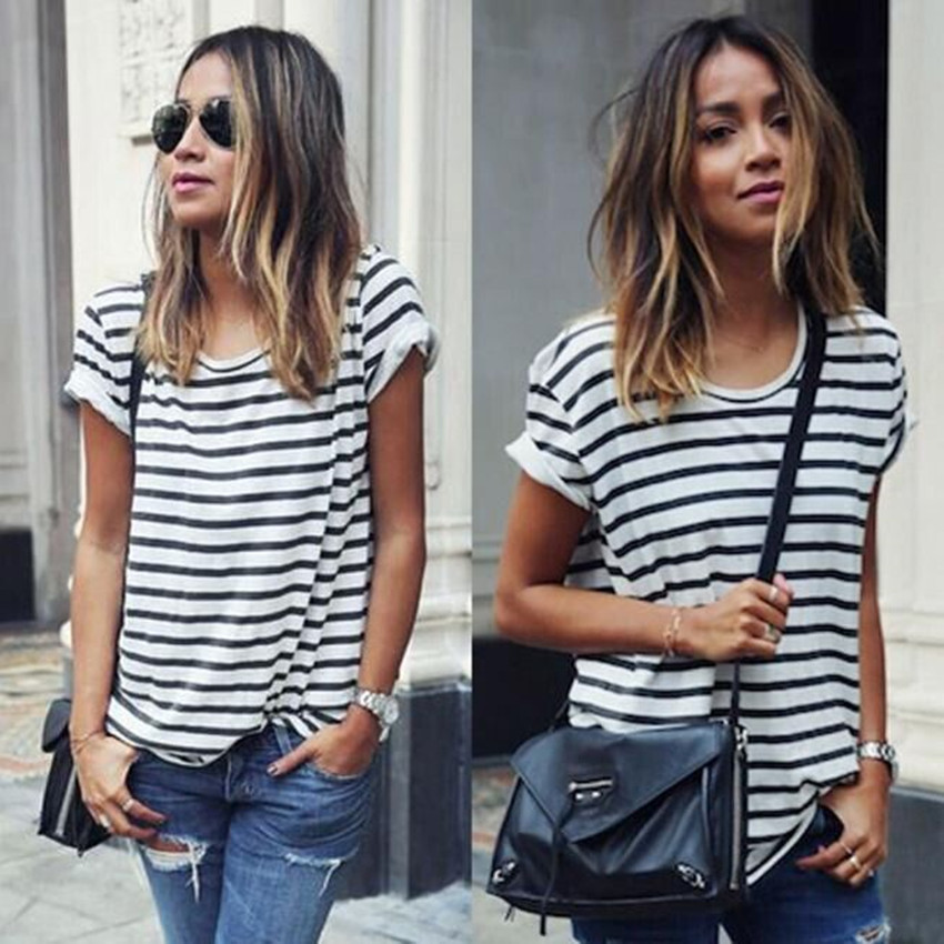 Title 4, Round Neck Striped Loose T-shirt