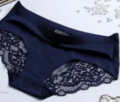 Ice Silk Underwear Women'S Mid Waist Seamless Lace Cotton Crotch Antibacterial Large Size Sexy Breathable Ultra Thin Little Ladies Briefs Black - Shop at LoveMi