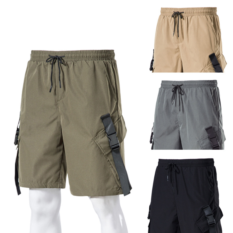 Men's New Solid Color Casual Overalls Shorts Five Minutes Pants