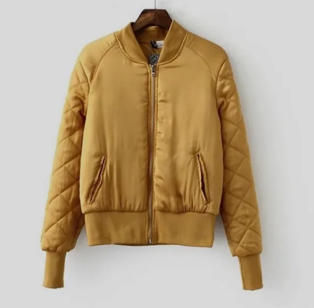 New Style Quilted Cotton Flight Jacket With Stand Collar Fashion Ladies Short Cotton Jacket Ginger Candy - Shop at LoveMi