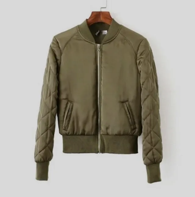 New Style Quilted Cotton Flight Jacket With Stand Collar Fashion Ladies Short Cotton Jacket Armygreen - Shop at LoveMi