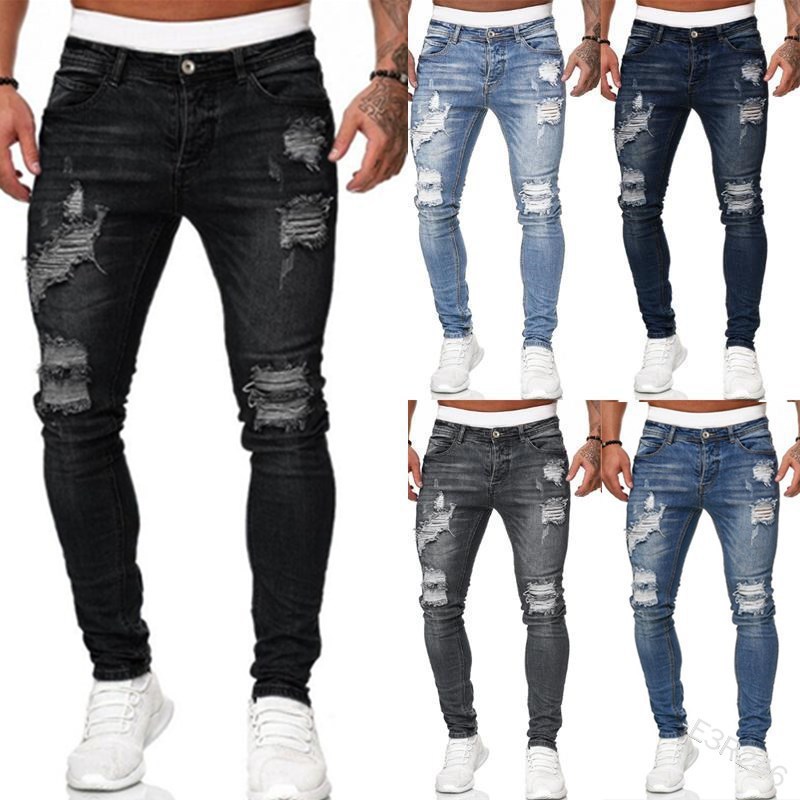 Title 3, Ripped White Slim Denim Trousers Fashion Foot P...