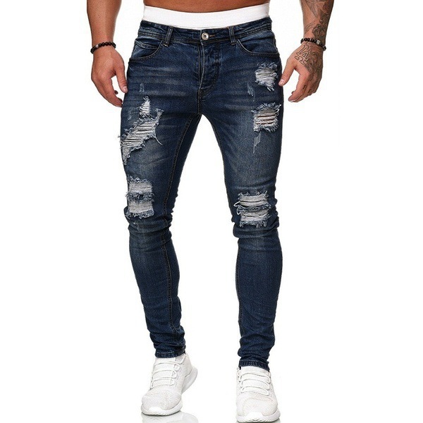 Title 6, Ripped White Slim Denim Trousers Fashion Foot P...