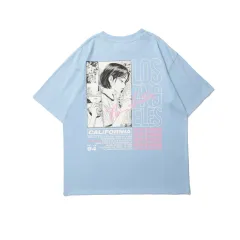 Anime Cartoon Print Loose Boyfriend Blouse Anime Cartoon Print Loose Boyfriend Blouse - Blue - View 1