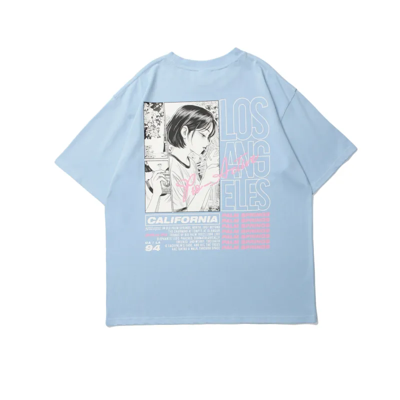 Anime Cartoon Print Loose Boyfriend Blouse Anime Cartoon Print Loose Boyfriend Blouse - Blue
