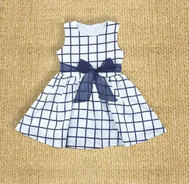 Blue Plaid Sleeveless Vest Bowknot Dress