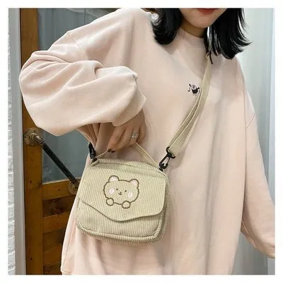 Korea Ins Vintage Bear Girl Messenger Bag Beige - Shop at LoveMi