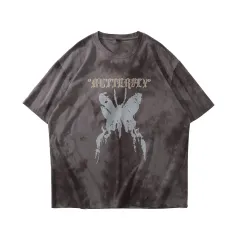 Tie-dye Butterfly Print Street Men And Women Same Style Couples Hip-hop Loose Short-sleeved Original T-shirt - Grey - View 1