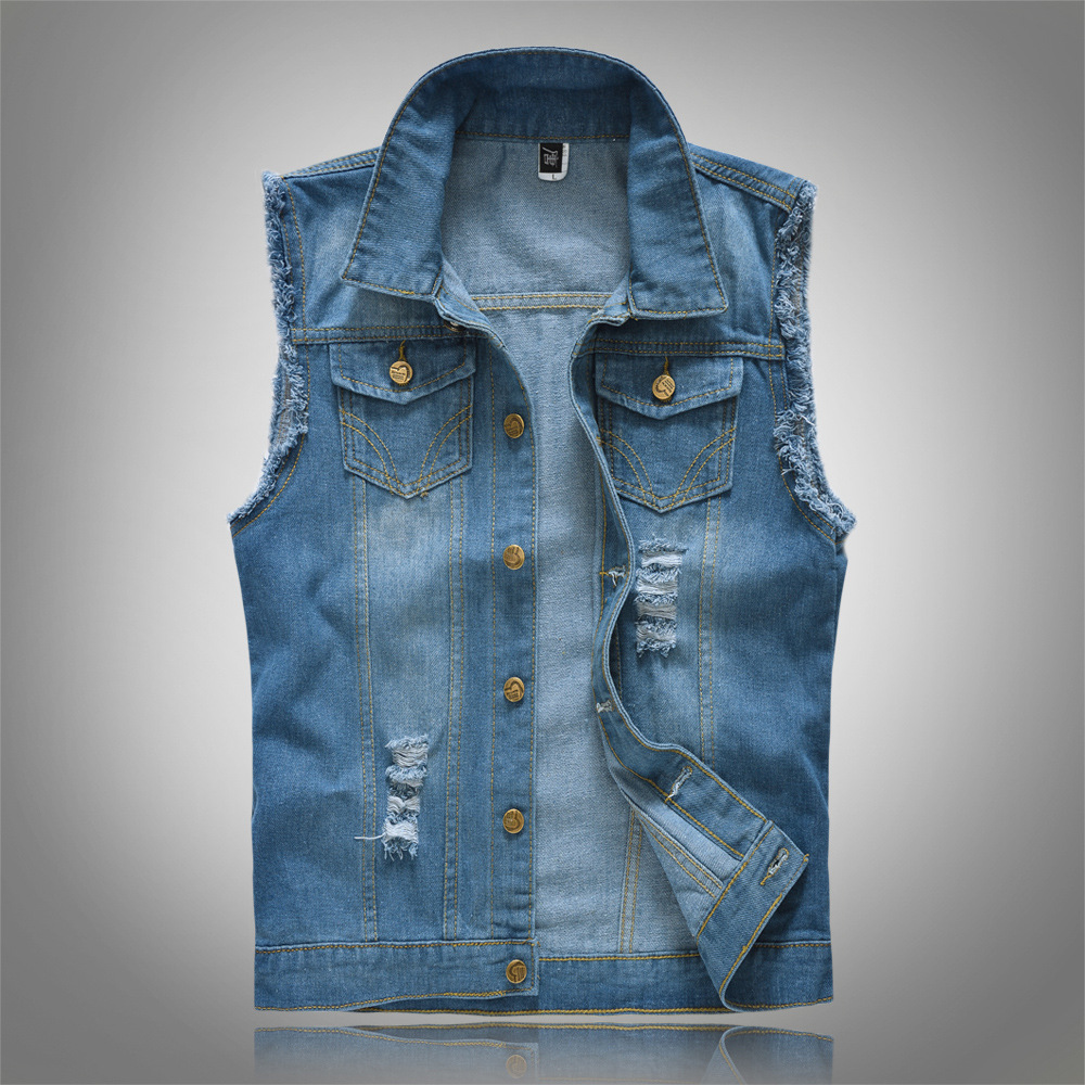 Title 4, Sleeveless Denim Waistcoat with Ripped Raw Edge...