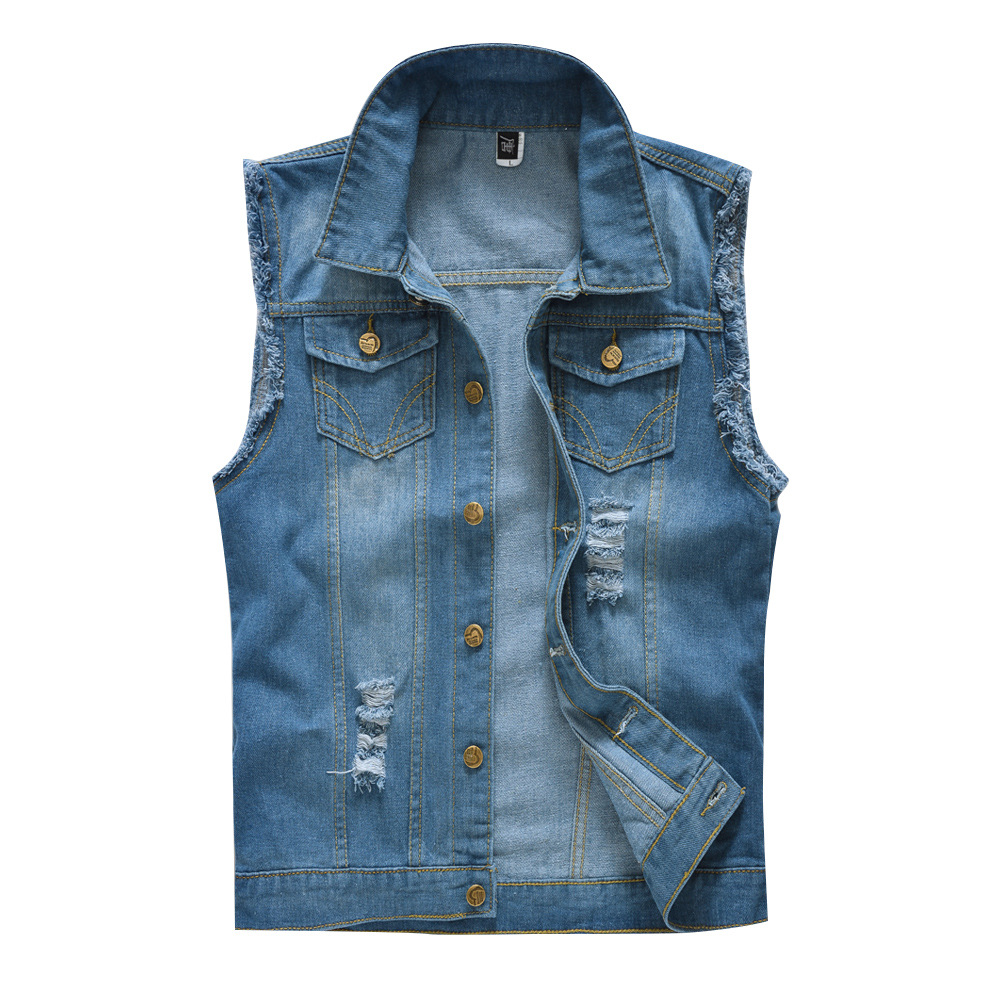 Title 1, Sleeveless Denim Waistcoat with Ripped Raw Edge...