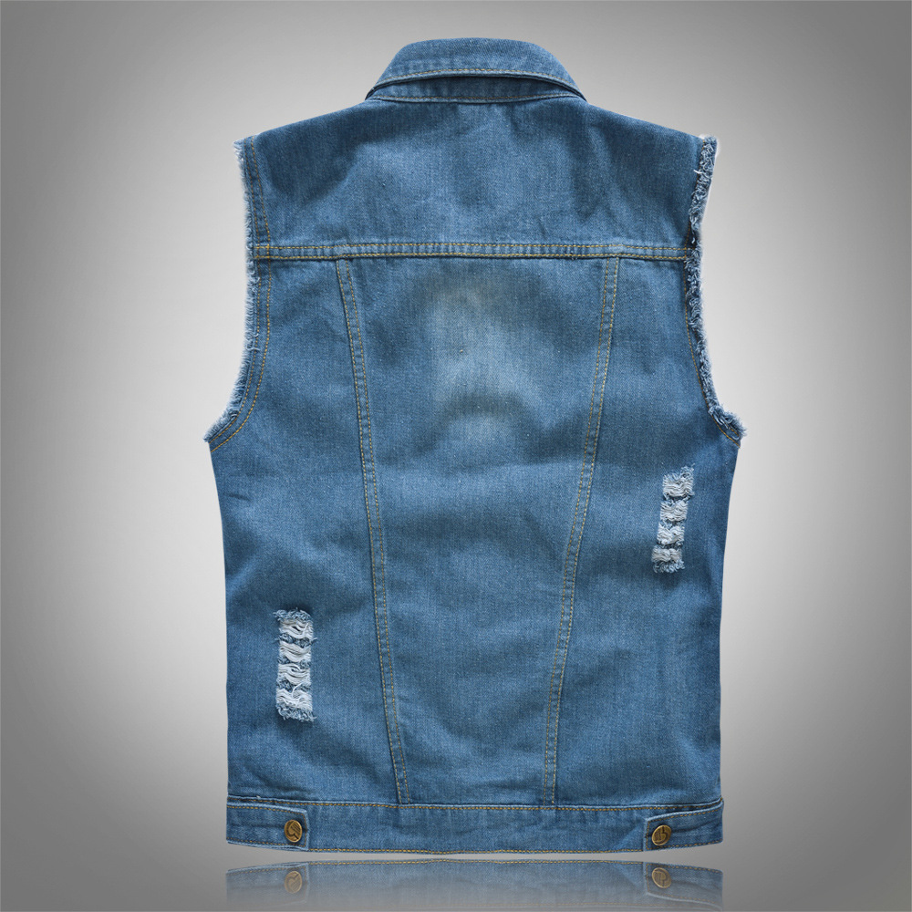 Sleeveless Waistcoat Denim With Ripped Raw Edges