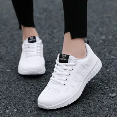 Breathable Mesh Ladies Sneakers - White - View 1