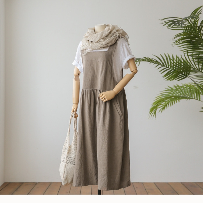 Women's Cotton And Linen Sling Dress Washed Cotton Vest Skirt