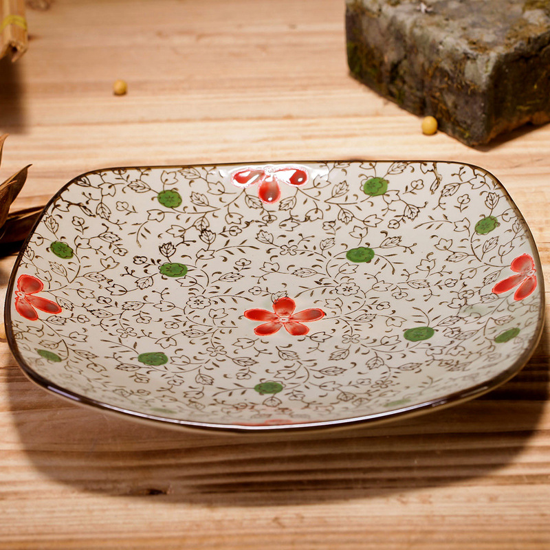 9-Inch Rounded Square Plate Japanese-Style Western-Style Underglaze Steak