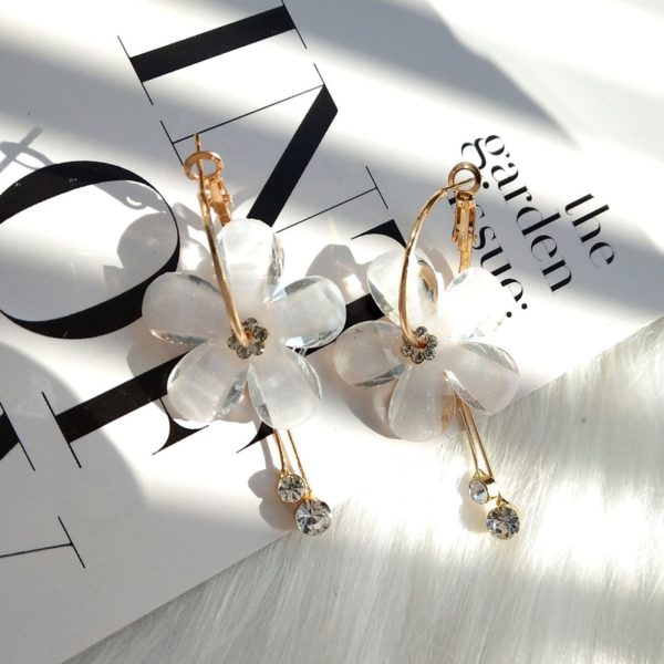 Camellia Flower Five Petals Diamond Tassel Earrings