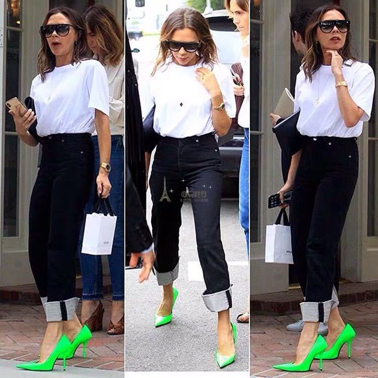  Spring New Net Red Ins Fluorescent Green Pointed Sexy High Heels Commuter Shallow Mouth Stiletto Single Shoes Women