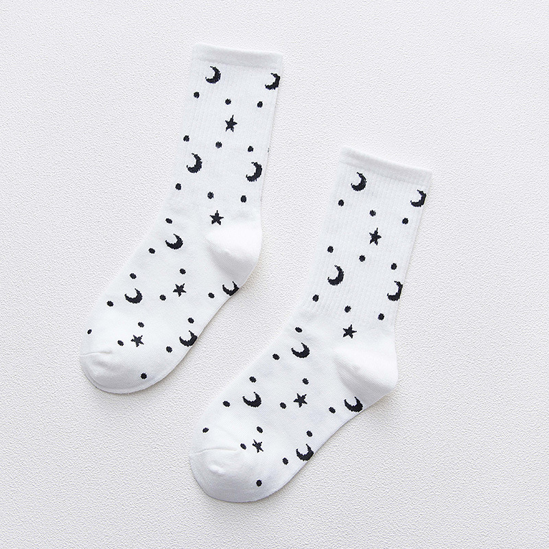 Title 2, Letter Star Moon Cotton Tube Womens Socks