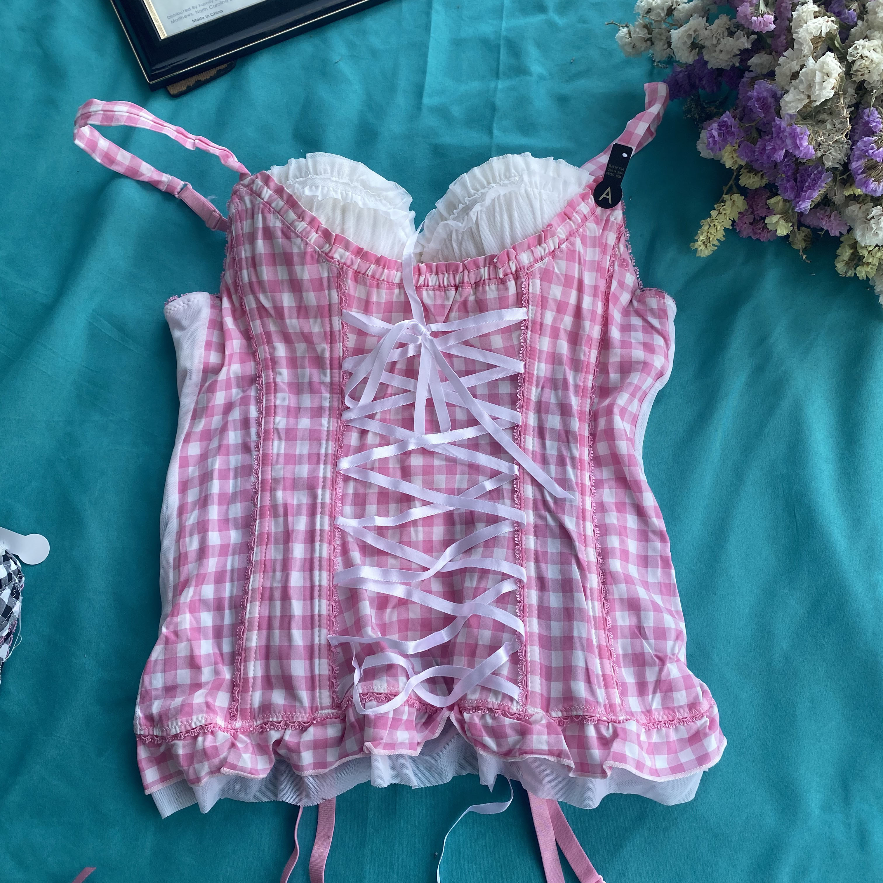 Title 2, Lace-Up Loli Plaid Corset Gather Type Bone Long...