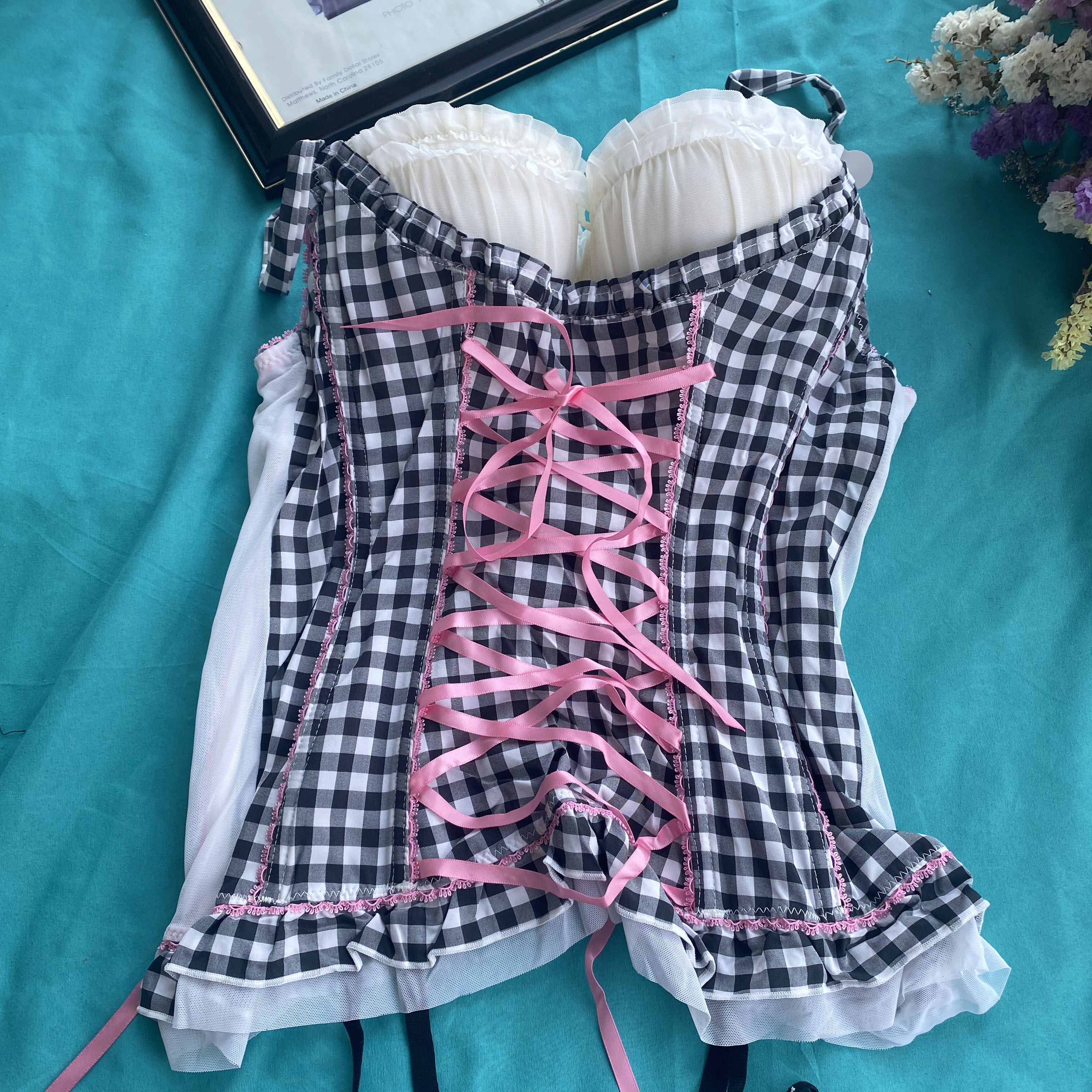 Title 5, Lace-Up Loli Plaid Corset Gather Type Bone Long...