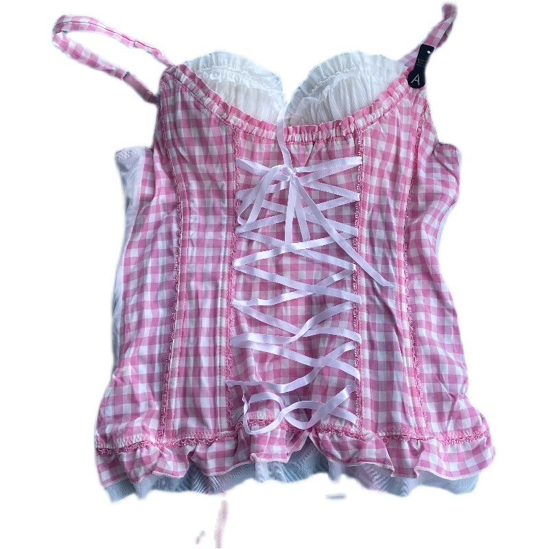 Title 1, Lace-Up Loli Plaid Corset Gather Type Bone Long...