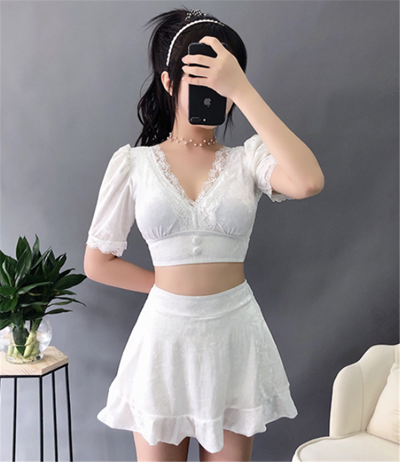 Skirt Short-sleeved Split Japanese Cute And Thin Korean Ins Fairy Fan Hot Spring Swimsuit
