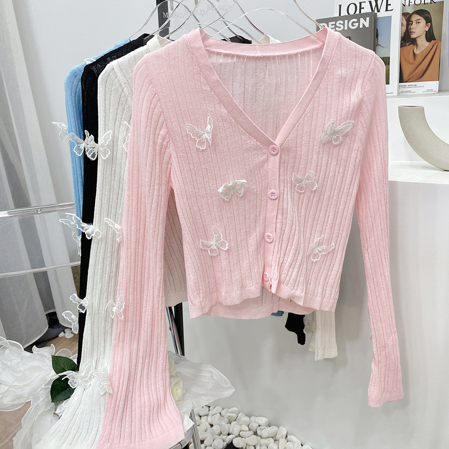 Flare Sleeves Three-dimensional Butterfly Ice Silk Knit Thin Section