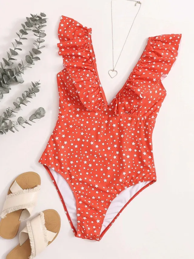 olid Color Pleated OIne Piece Swimsuit Fashionable Sexy Slim Bikini Red - Shop at LoveMi