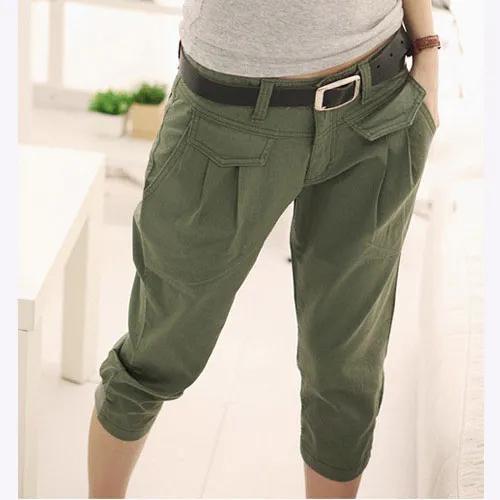 Women's Slim Casual Loose Plus Size Cropped Pants Army Green - Shop at LoveMi