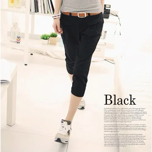 Women's Slim Casual Loose Plus Size Cropped Pants Black - Shop at LoveMi