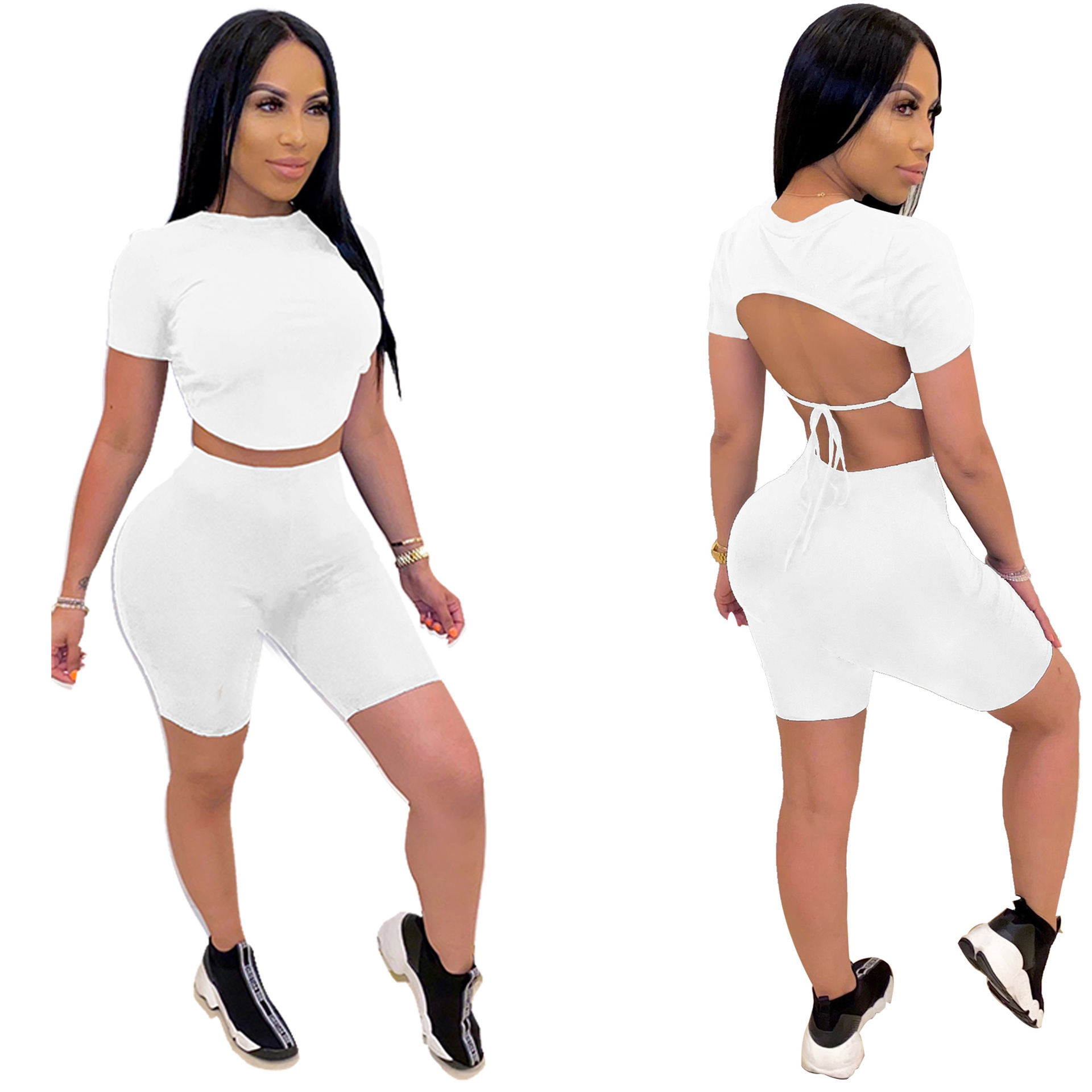 European and American Aomen's new Fashion Halter Lace Casual Two-piece Suit