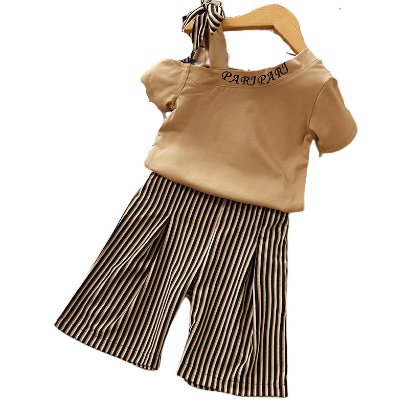 Striped Wide Leg Pants Korean Fashion Girls Two-Piece Suit