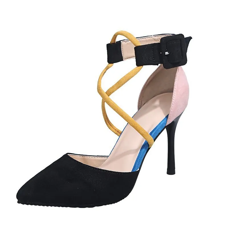 Summer Pointed Toe Cross Strap Women'S Sandals - Black