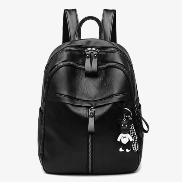 Soft Leather Feeling New Female Korean Fashion Backpack Fashion College Style Large Capacity Student School Bag Backpack Black - Shop at LoveMi
