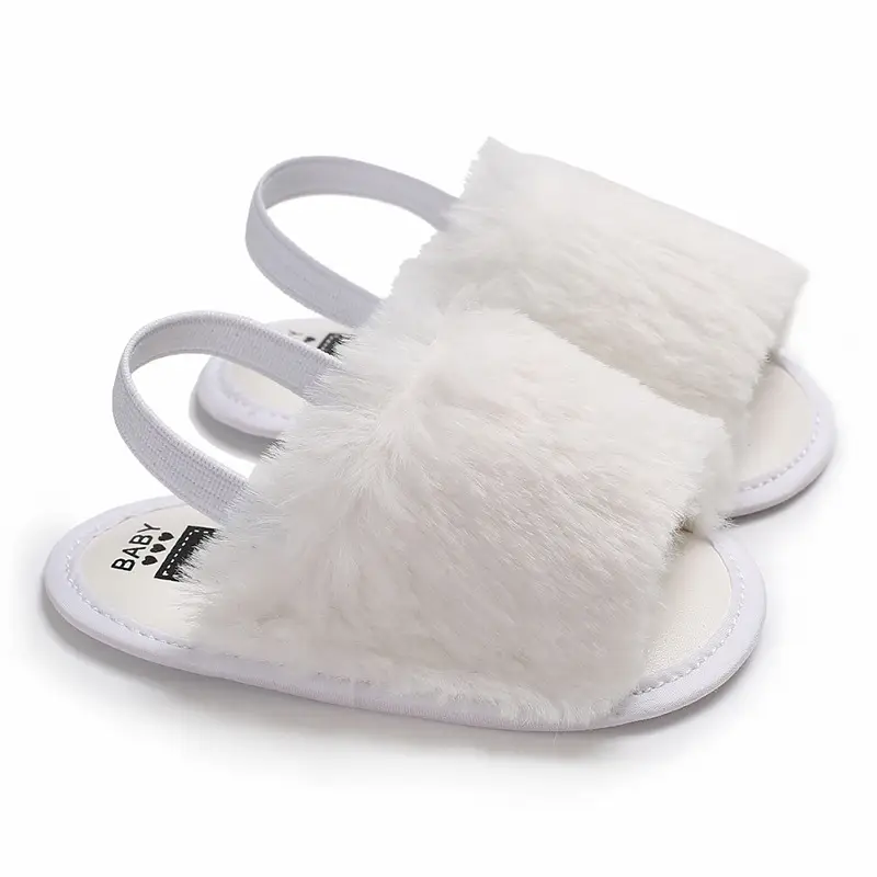 Silicone Non-Slip Walking Shoes With Furry Sandals For Baby Girls