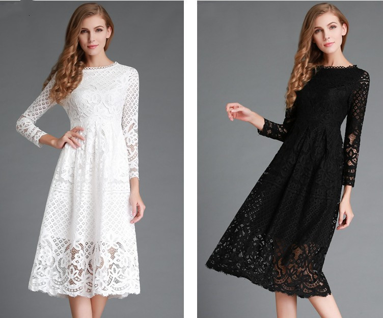 European And American Sexy Long-Sleeved Lace Dress