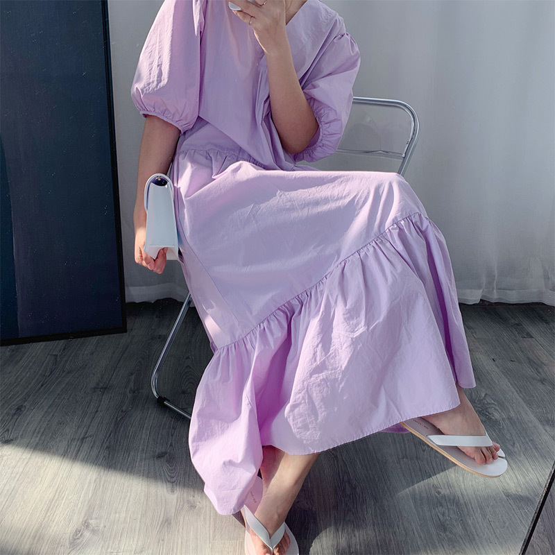 Loose Long Dress Cotton V-neck Five-point Sleeve Skirt