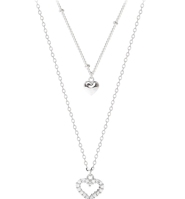 Double Heart Necklace In Sterling Silver