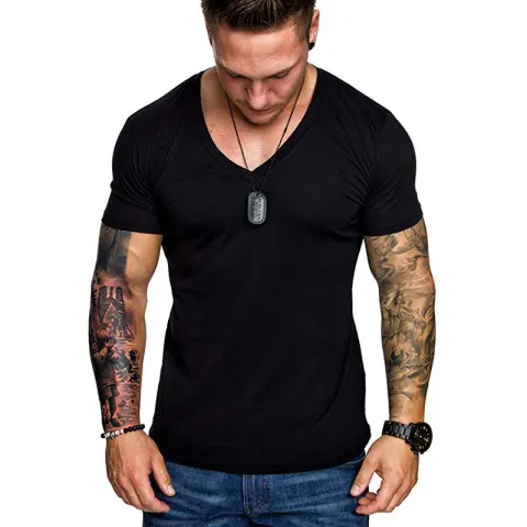 Men's Fashion Casual Sports Solid Color Plus Size V-Neck
