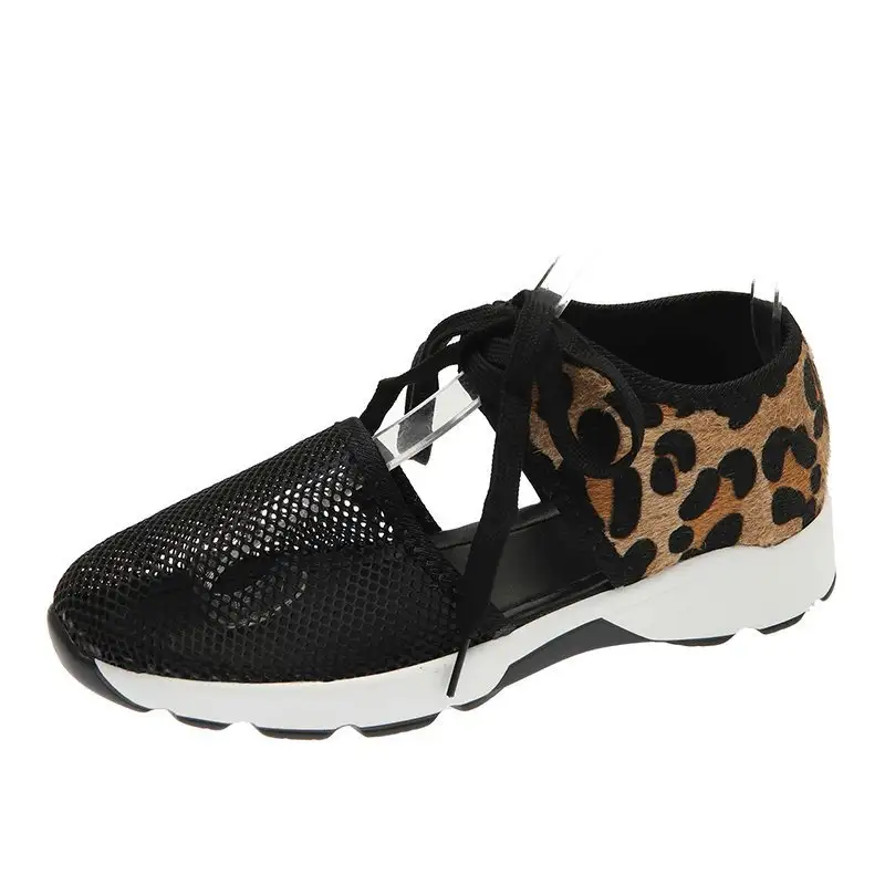Flat Sports Lace-up Leopard Print Shoes