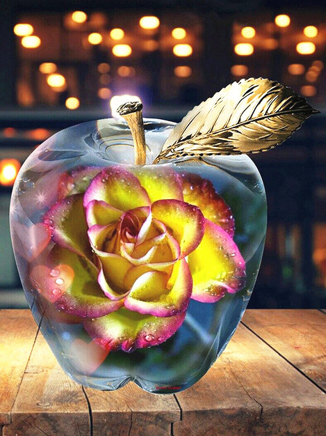 Rhinestone Painting Crystal Decoration Diy Diamond Painting Rose Apple Flower 3D Cross Stitch Blue - Shop at LoveMi