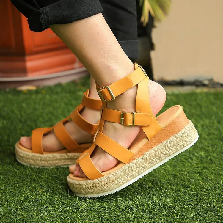Womens Sandals Shoes Wedge Espadrille Ankle Strap T-Strap Flatform Gladiator - Yellow
