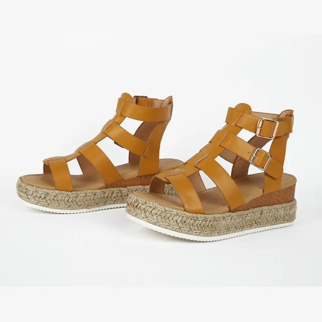 Womens Sandals Shoes Wedge Espadrille Ankle Strap T Strap Flatform Gladiator Brown - Shop at LoveMi