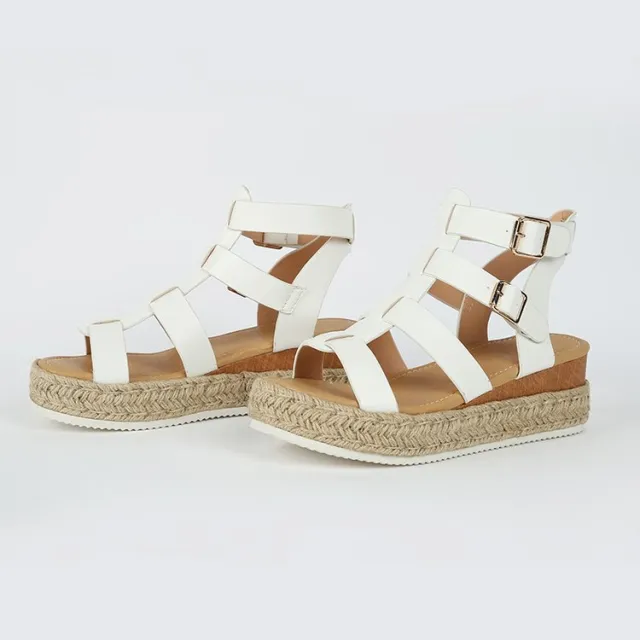 Womens Sandals Shoes Wedge Espadrille Ankle Strap T Strap Flatform Gladiator White - Shop at LoveMi